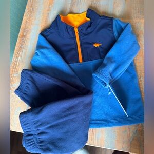 NWT 12 month Carter’s 2 pc set Blue and Orange Quarter-Zip Fleece Top and Bottom